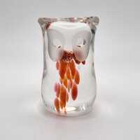 Vintage Glass Owl Ornament: Orangey-Red Swirl Sculpture
