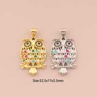 18K Gold Owl Charms,CZ Pave Owl Charms Pendants,Owl Charm for DIY Jewelry Making Supply