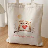 Owl Always Love You Tote Bag, Cute Valentine's Day Gift for Owl Lovers, Romantic Reusable Bag wi