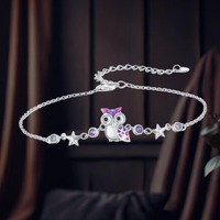 Owl Stars Chain Bracelet for Women Girls 925 Sterling Silver Owl Bird Jewelry for Women