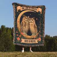 Personalized Woven Owl Blanket Tapestry for Couples, Romantic Valentines Day Gift, Anniversary Keeps