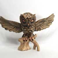 Vintage Ceramic Owl Figurine: Large Brown Landing Owl, 17 3/4" Wingspan