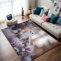 Barn Owl Floral Rug: Kids Room Decor, Bamboo Fiber