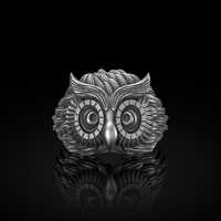 Owl Mens Ring in Sterling Silver, Birds Ring For Boyfriend, Engraved Animal Ring For Men, Pinky Bird