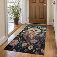 Owl print rug, Botanical rug, Gothic rug, Vanity rug, Floor covering rug, Rug for indoor, Under tabl