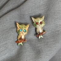 1950s Hong Kong Owl Figural Brooch Lapel Pin