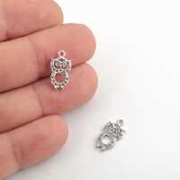 Rhodium Plated Cz Owl Charm, Owl Pendant for Jewelry Making, Cute Owl Charm for Crafting Jewelry, CZ
