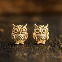 14k Gold Owl Studs, Gold Owl Earrings, Tiny Owl Studs, Gold Cute Owl Studs, Gold Owl Bird Stud Earri