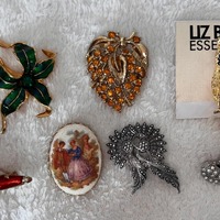 Vintage Rhinestone Brooches: Flower, Hat, Shoe, Owl - Lot of 7