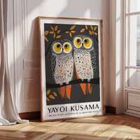 Owl Art Print Inspired by Yayoi Kusama | Japanese Modern Abstract Poster | Contemporary Animal Wall 