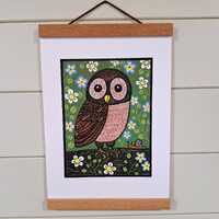 Owl linocut print - Reduction linocut print - Limited edition of 15 - Free Postage in UK - Kat Lenda