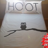 Owl Duvet Cover Sheet Set Bedding queen, King Twin Size Hoot Tree Branch Cute Owl Bedding Bedroom De