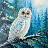 Original Snow Owl Canvas Painting, Hand Painted Ready to Hang Artwork, Owl in Forest Art Painting, O