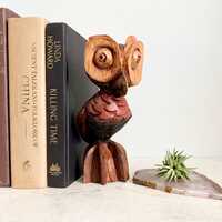 Vintage Mid Century Wood Owl Carving: Handmade MCM Boho Decor