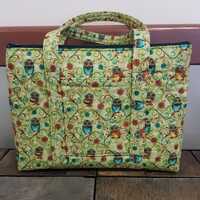 Owls Green Blue Gold Tan Flower Print Quilted Purse Quilted Handbag