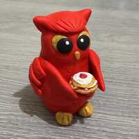 Red Owl, Polymer Clay Figurine, Polymer Clay Owl, Owl Figurine, Handmade Clay Figurine, Whimsical Bi