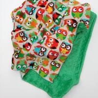 Owl Print Minky Baby Blanket: Green Dot Crib Blanket (36 x 45 inch)