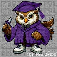 Owl Purple Graduation PNG, Boy Owl Senior Mascot, Owl Graduation PNG, Owl Diploma and hat PNG, Owl M
