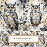 10 Watercolor Owl with Botanical Elements Digital Paper Set, Perfect for Card Making, Scrapbooking a
