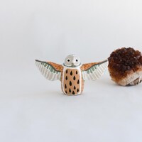 Owl Study 58 | Flying Barn Owl Totem | Natural Colors | Geometric | Owl Figurine | LIMITED EDITION
