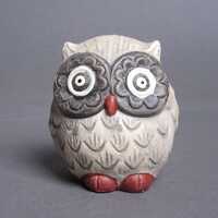 Vintage Ceramic Owl Figurine, Miniature Matte Chubby Owl, Gray, Wide-Eyed Ceramic Owl, Bone China, C
