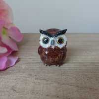 Petit hibou marron miniature en c&eacute;ramique peint &agrave; la main &ndash; Figurine vintage por