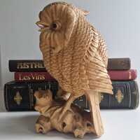 Wooden owl sculpture, handmade decoration, handcarved animal, Bird home or garden decor, Gift for fa