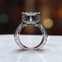 Owl Silver Ring, Handcrafted 925 Sterling, Wise Animal-Inspired Design, Unisex Nature-Themed Jewelry