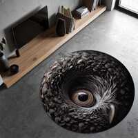 3D Owl Eyes Round Rug | Realistic Owl Carpet | Animal Themed Floor Decor | Mystical Owl Eye Mat | Ni