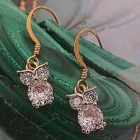 Gold Owl Earrings: Cubic Zirconia, 18k Gold Plated
