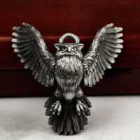 Flying Owl Necklace: 925 Silver Bird Pendant, Symbol of Wisdom