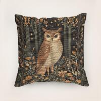 Woven Pillow, Horned Owl Art, Rustic Home Decor, Wildlife Nature Lover Gift, Woven Couch Cushion, Wo