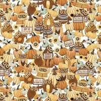 Owl fabric by half yard, pumpkin cotton, harvest quilting cotton, fall quilting fabric, nature sewin