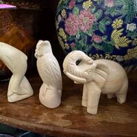 Elephant, Owl & Dolphin. Hand carved.