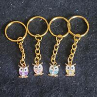 Colourful Enamelled Gold Alloy Owl Key Ring/Bag Tag