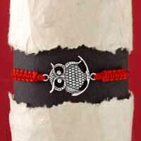 Silver 925 Owl Red Rope Bracelet, Lucky Red String Bracelet, Rope Bracelet, Night Bird Braided Brace