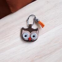 Polymer clay owl faux leather look stitch style keychain / cute clay owl bag accessories key chain b