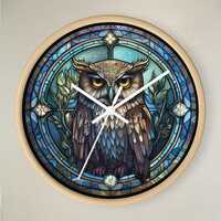 Owl Wall Clock, Faux Stained Glass Wooden Clock, Majestic Owl, Unique Animal Clock, Silent Clock, Cu