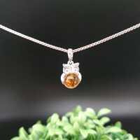 QQ-946 | Natural Baltic Amber Owl Necklace Pendant With Option of Silver Chain | Sterling Silver Yel