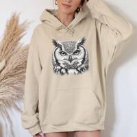 Owl Hoodie Owl Face Hooded Sweatshirt Wise Owl Sweater Unisex Heavy Blend Hooded Pullover Bird Art H