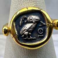 Athena goddess owl of Athena coin Spinner ring gold plated