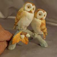 BARN OWL PAIR - Andrea #7666 - 3 3/4"H x 3 1/2" W x 2" Deep - Hand Painted Porcelaiin