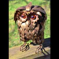 Vintage 60s Brutalist Metal Owl Sculpture – MCM Curtis Jere Style – Large 14”