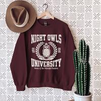 Night Owls University Sweatshirt, Bookish Sweatshirt, Book Lover Gifted, Varsity Style Bookworm Crew