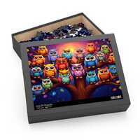 Tree Full of Owls Jigsaw Puzzle (120, 252, 500-Piece) - Cute Cartoon Owls Jigsaw Puzzle - Printed in