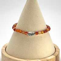 Orange Jade Bead Bracelet with Owl Charm, Stretch Bracelet, stackable bracelet