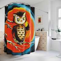 Vintage Inspired Spooky Owl Antique Halloween Shower Curtain, Gothic Decor