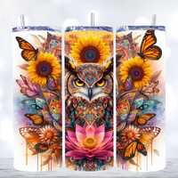 20oz tumbler, sublimation template wrap, pretty owl tumbler, butterflies, sublimation png wrap, digi