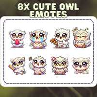 8 Cute White Owl Emotes - Twitch | Owl Emote | Twitch YouTube Discord | Emote | Cute | baby owl | Vt