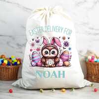 Easter Sack Bag, Owl Bunny Design, Kids Easter Treat Bag, Easter Delivery, Easter Egg Hunt, Personal